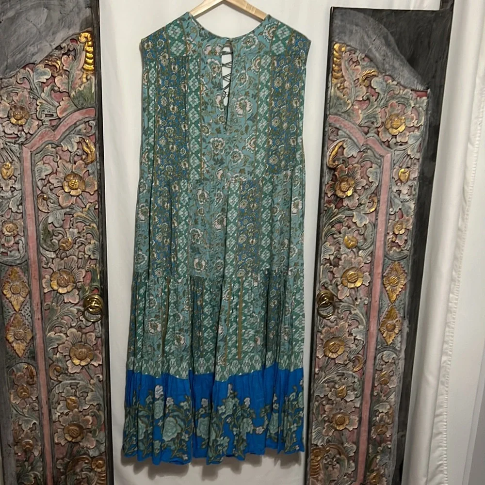 FREE PEOPLE Hanalei Bay Maxi Dress Blue Size Medium Turquoise Multi - Picture 8 of 16